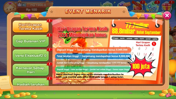 Event besar dengan hadiah hingga Rp100 juta di 777zx.